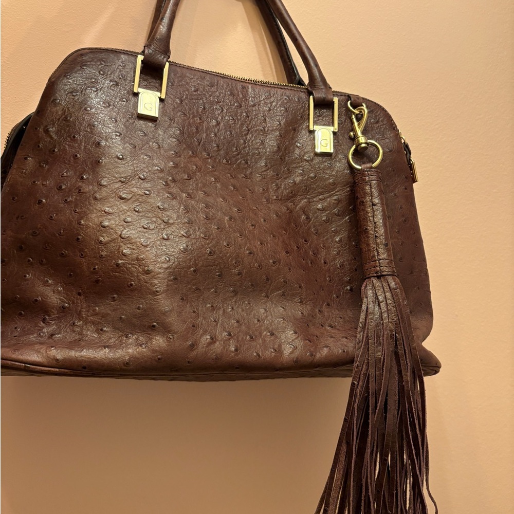 Purpley Brown Leather Satchel Bag with Tassel - Picture 2 of 5